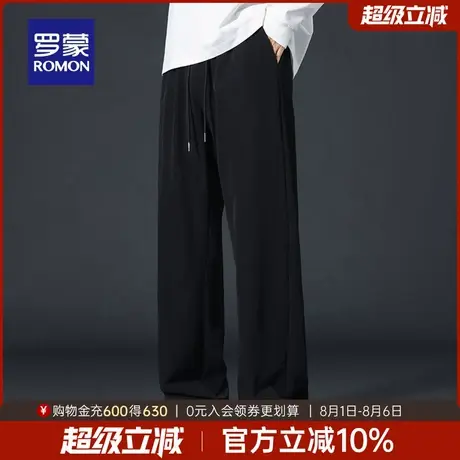 罗蒙男士时尚潮流休闲裤2025秋季新款百搭弹力直筒裤宽松抽绳长裤商品大图