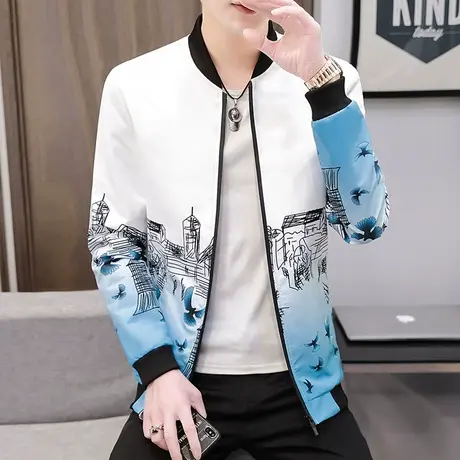 2023春季印花时尚男装外套青年韩版休闲长袖夹克立领帅气百搭上衣商品大图