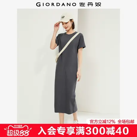 佐丹奴T恤连衣裙女极简风纯棉破骨后开叉圆领短袖卫衣裙05465461商品大图