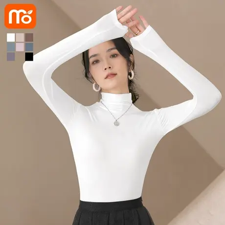 莫代尔半高领打底衫女内搭2025新款白色长袖秋季修身堆堆领上衣商品大图