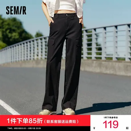 [商场同款]森马休闲裤女高街盐系工装裤黑色2025新款秋阔腿裤潮酷图片