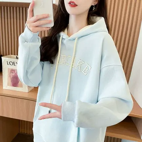 连帽卫衣女2025新款春秋季韩版宽松设计感小众薄款撞色初中生外套商品大图
