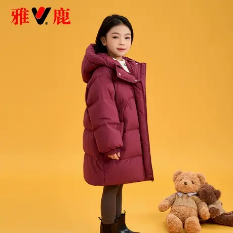雅鹿儿童中长款红色女童羽绒服冬季2025新款洋气女宝大童加厚冬装商品大图