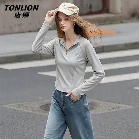 唐狮官方速干长袖t恤女2026新款春季修身显瘦运动打底衫短上衣VC图片