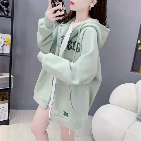 连帽卫衣外套女春秋款小个子oversize宽松潮牌拉链开衫慵懒风上衣商品大图