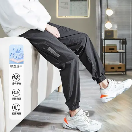 唐狮春夏季休闲裤男冰丝裤灰色运动裤束脚薄款韩版潮牌少年感穿搭商品大图