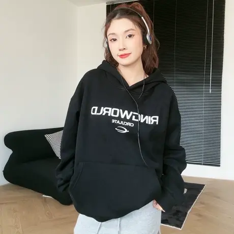 尔给宽松连帽oversize慵懒风高级感超好看加绒加厚卫衣女秋冬新款图片