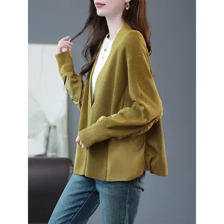 宝诗黎V领拼接长袖宽松针织衫早秋设计感小众套头毛衣女2023新款商品大图