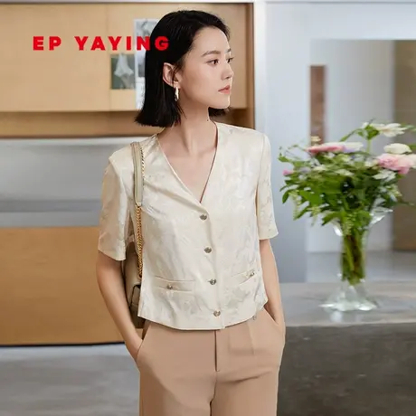 EP雅莹女装 桑蚕丝新中式暗纹提花短袖外套 春装商场同款1218A图片