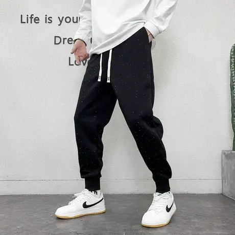 春秋季重工网红烫钻满天星休闲裤男高级感潮流宽松卫裤痞帅哈伦裤商品大图