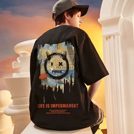 Nuthink大码嘻哈潮牌小恶魔国潮短袖T恤男潮ins夏季潮流胖子半袖商品大图