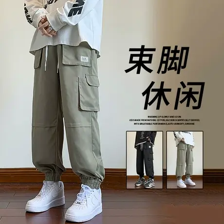 束脚工装裤男夏季潮牌宽松休闲长裤春秋季痞帅机能户外运动裤子男商品大图