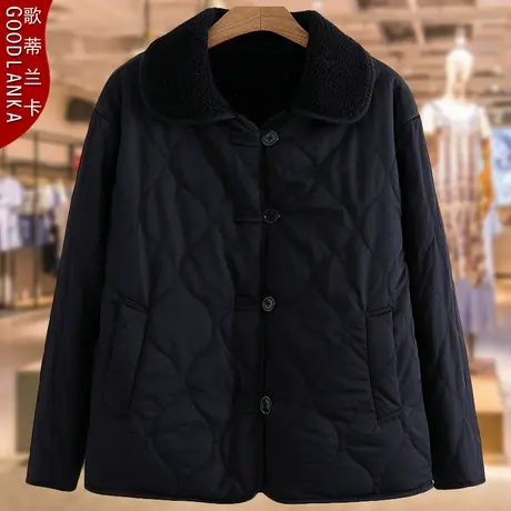 加大码中老年妈妈冬季羊羔绒外套宽松洋气两面穿加厚保暖羽绒棉衣商品大图