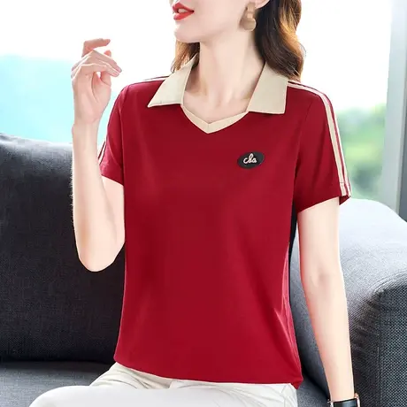 POLO领t恤女夏装2023年新款时尚百搭上衣小个子修身显瘦纯棉体恤商品大图