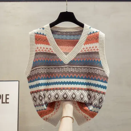 v领针织马甲背心女2025春秋新款宽松外穿马夹叠穿费尔岛毛衣坎肩商品大图