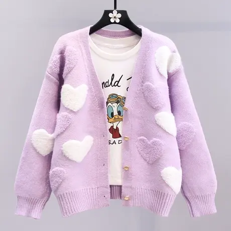 日系甜美爱心毛衣外套女秋冬2023新款宽松设计感洋气减龄针织开衫商品大图