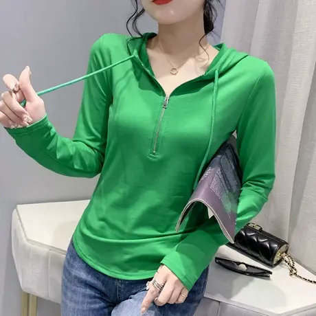 弧形下摆卫衣女加绒秋冬新款韩版休闲打底衫设计感拉链连帽上衣潮图片