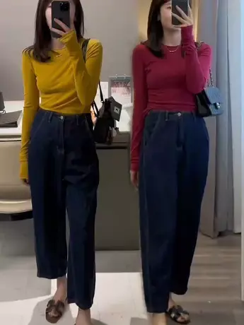 九分哈伦牛仔裤女早秋新款显瘦胖mm梨型身材大码阔腿萝卜裤老爹裤商品大图