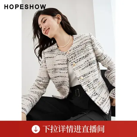 【直播专享】秋季香风直身单排扣圆领短外套90123290404红袖商品大图