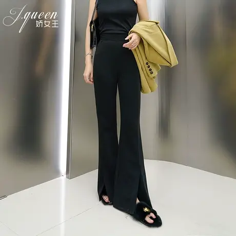 高腰开叉喇叭裤女2024年春季新款显瘦通勤百搭设计感时尚休闲长裤图片