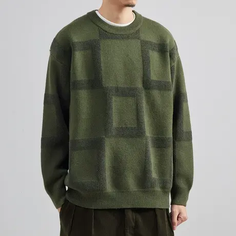 奕飏国潮牌外套情侣韩版宽松立体棋盘格子毛绒毛衣秋冬加厚打底衫图片