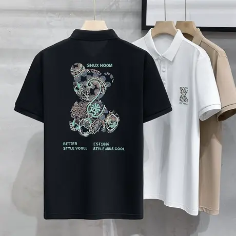 polo衫男士短袖高端冰丝t恤男潮牌翻领时尚印花男装夏季2023新款商品大图