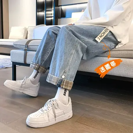 oversize牛仔裤男士夏季薄款阔腿裤宽松直筒大码美式裤子高街潮牌商品大图