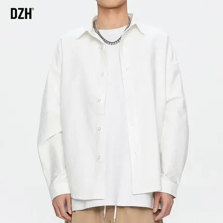 男士白色衬衫男长袖纯棉潮牌高级感休闲纯色衬衣外套薄款上衣寸衫商品大图