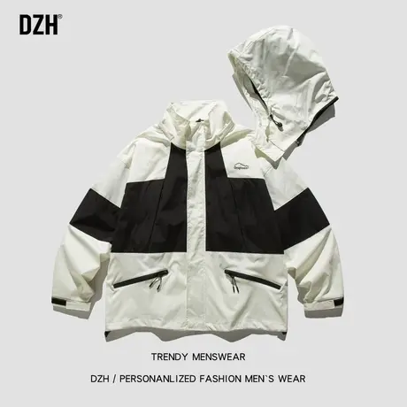 男士户外冲锋衣连帽工装外套男春秋款潮牌男装拼接上衣飞行员夹克商品大图