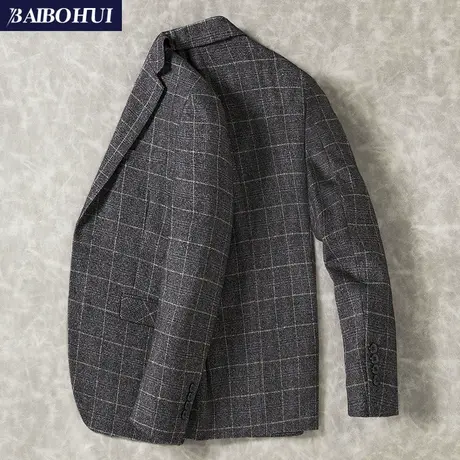中年商务男士西装外套秋季新款韩版潮流格子小西服男修身单件上衣商品大图