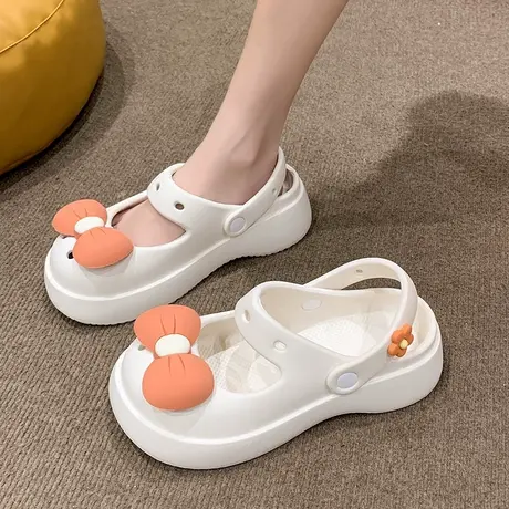 少女心可爱蝴蝶结凉鞋女夏季时尚外穿松糕厚底防滑两穿包头洞洞鞋图片