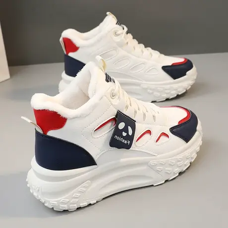 踩屎感加绒运动鞋女款冬季厚底百搭高帮保暖休闲鞋显脚小防滑棉鞋商品大图