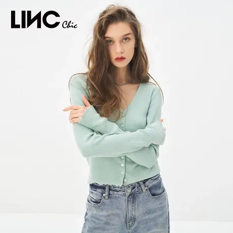 LINCCHIC金羽杰针织衫上衣活力v领修身针织开衫女装外套S211SW088商品大图