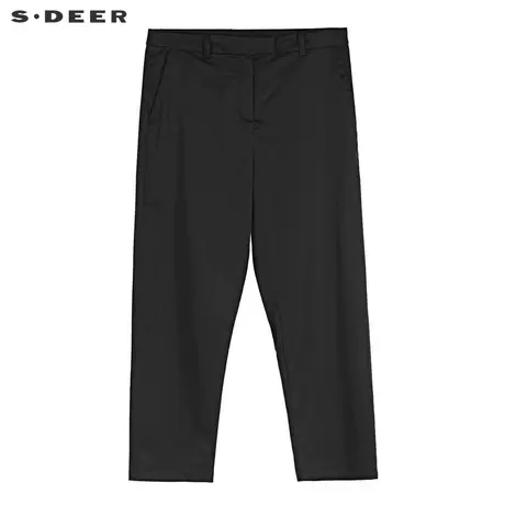 sdeer圣迪奥女2019夏装新款简约斜插口袋H型纯黑OL长裤S19280801商品大图