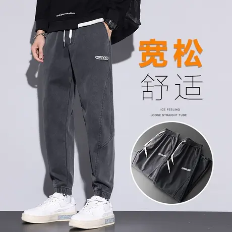 冬季加厚港风工装休闲长裤男士束脚宽松紧腰2023新款男裤子秋冬款商品大图