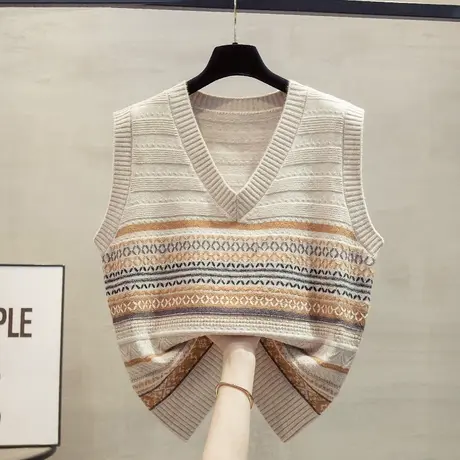 v领针织马甲背心女2024春秋新款宽松外穿马夹叠穿外搭毛衣坎肩潮图片