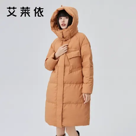艾莱依冬季新款收腰羽绒服女长款连帽简约气质设计感保暖防风外套商品大图