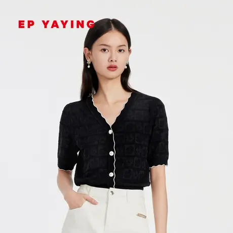 EP YAYING雅莹女装 芝麻点提花撞色短袖针织衫 2023新款9136A图片