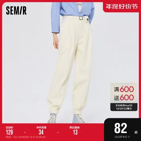 森马休闲裤女灯芯绒高腰长裤显高2022秋新款小个子基础锥形束脚裤商品大图