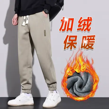 冬季男装加绒加厚休闲裤子秋冬款卡其色抗寒防风卫裤2024新款运动商品大图