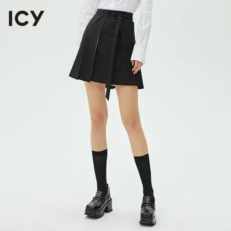 icy春秋新款复古学院风绑带百褶半身裙短裙女【梦会停设计】图片