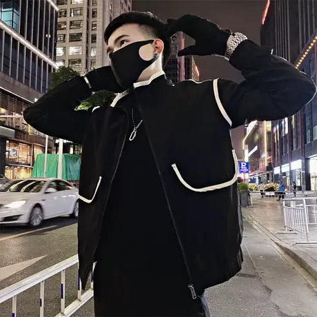 春秋男夹克外套工装网红潮牌潮流机车帅气立领大口袋时尚休闲ins商品大图