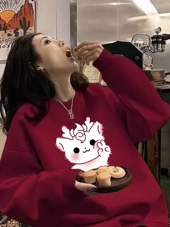 慵懒风港味chic本命年卫衣女大码冬季上衣ins潮加绒小众甜酷外套图片