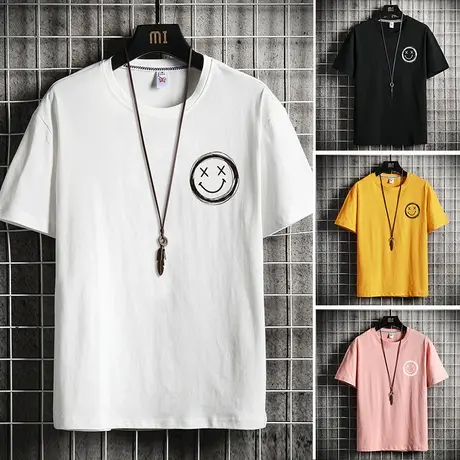 ins原宿风宽松短袖T恤男潮流情侣百搭潮牌笑脸半袖圆领夏季打底衫商品大图