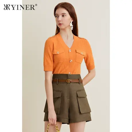 YINER音儿女装夏季气质开衫V领毛针织衫商品大图