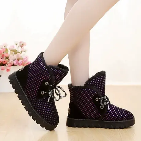 女士雪地靴平底女棉鞋加厚暖鞋棉靴平底防滑学生鞋户外防水滑雪鞋图片
