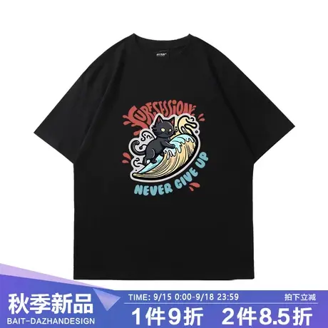 2023夏新款个性猫咪印花短袖t恤宽松显瘦大码设计感小众情侣上衣商品大图