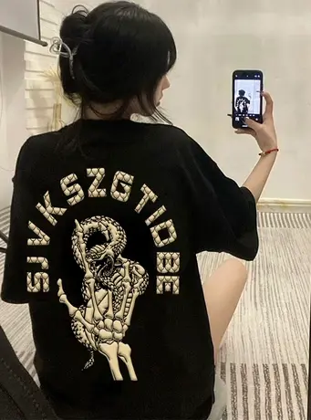 纯棉短袖t恤女潮牌小众设计感原创夏季宽松美式复古oversize上衣商品大图