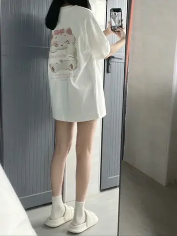 纯棉白色短袖t恤女夏季2023新款小众设计感oversize宽松半袖上衣商品大图