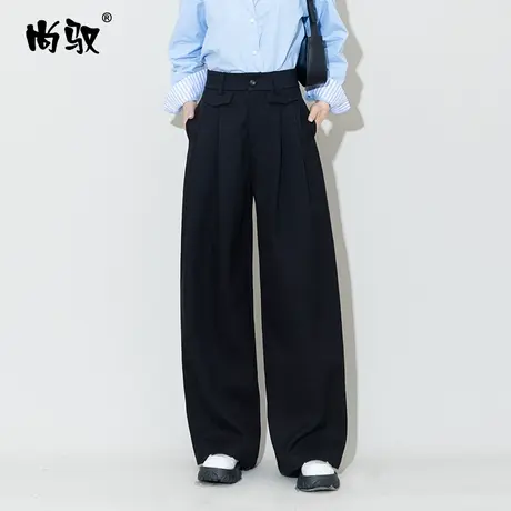 黑色弹力百搭西裤直筒裤女秋冬新款遮肉显瘦拖地裤潮流时尚阔腿裤商品大图